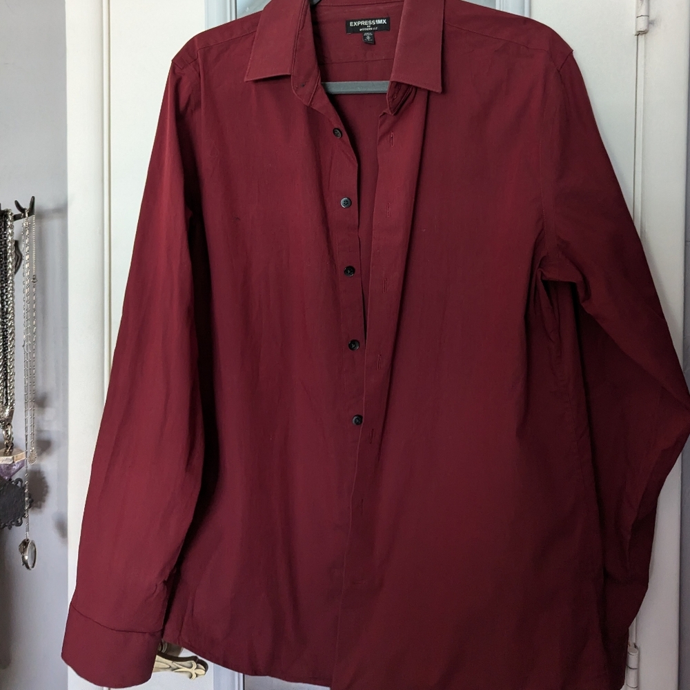 Deep red button down shirt